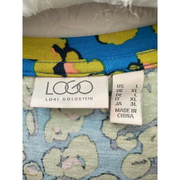 LOGO by LORI GOLDSTEIN | Floral Print Long Sleeve Top Blue Yellow | Size Large - Picture 6 of 8